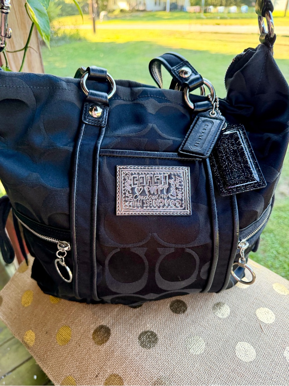 Coach Poppy #13843 Signature Spotlight ~All Black Tote Shoulder Bag 2009 ~Y2K